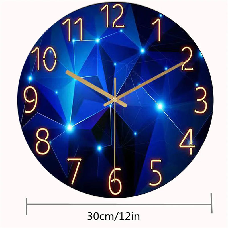 Relógio de Parede Geométrico 12" Azul Escuro com Vidro Temperado | Movimento Silencioso de Quartzo