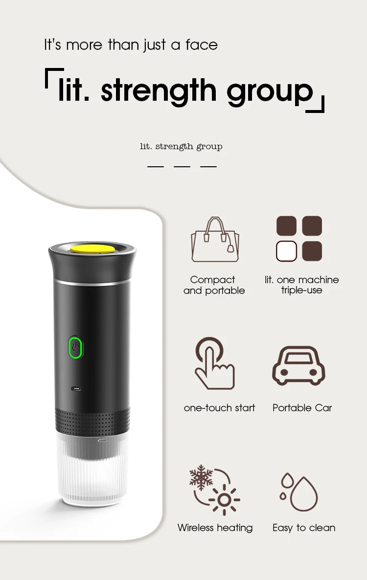 Máquina de Café Espresso Elétrica Portátil Wireless DENOKIN | 3 em 1 para Cápsulas, Pó e Viagem | Para Carro, Casa e Camping