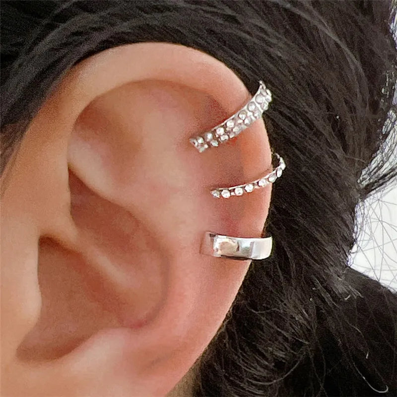 Ear Cuffs Femininos KOTiK 2025 – Brincos de Clipe Sem Furo com Zircônia Cúbica, Modernos e Geométricos