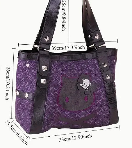 Bolsa Feminina MINISO Sanrio Hello Kitty – Vintage Roxa Y2K, Estilo Gótico Multifuncional