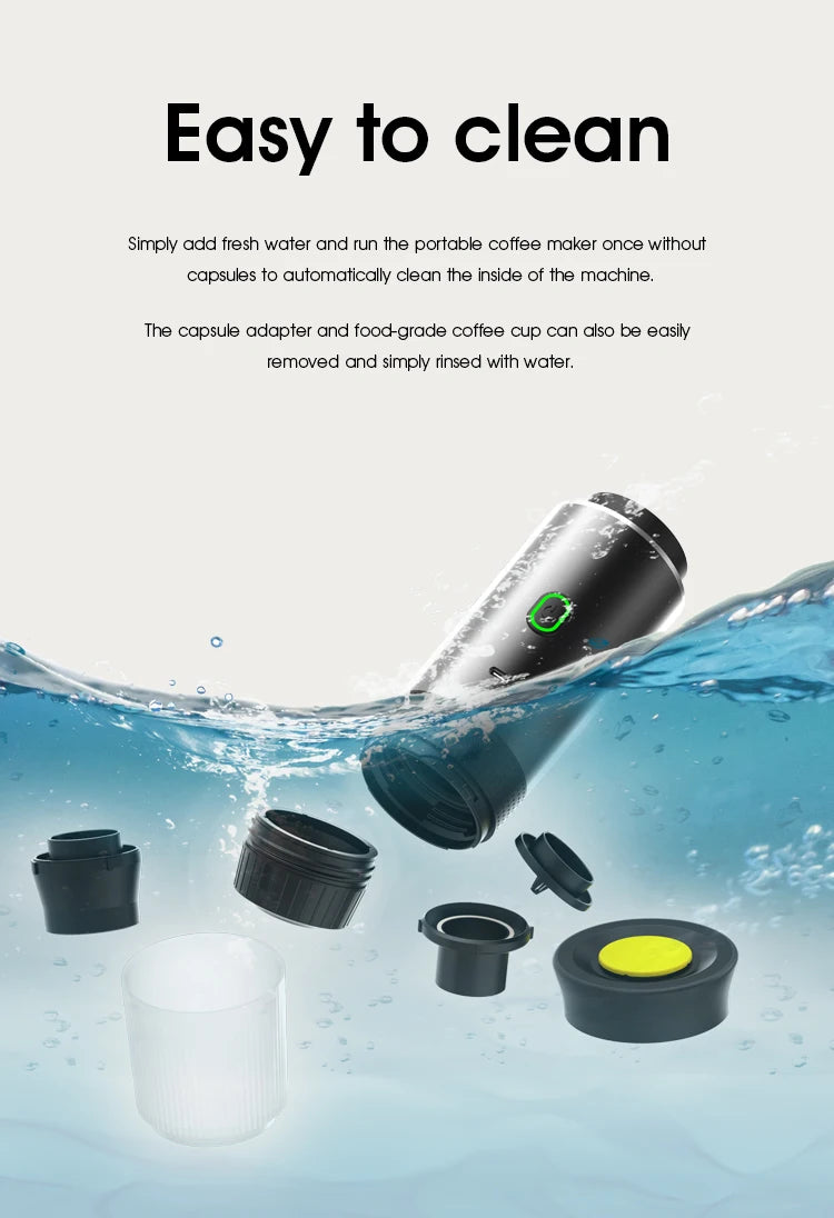Máquina de Café Espresso Elétrica Portátil Wireless DENOKIN | 3 em 1 para Cápsulas, Pó e Viagem | Para Carro, Casa e Camping