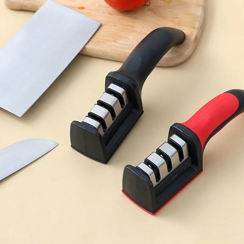 Afiador de Facas Profissional de 3 Níveis | Ferramenta de Afiação Rápida com Base Antiderrapante | Acessório de Cozinha em Aço Inoxidável