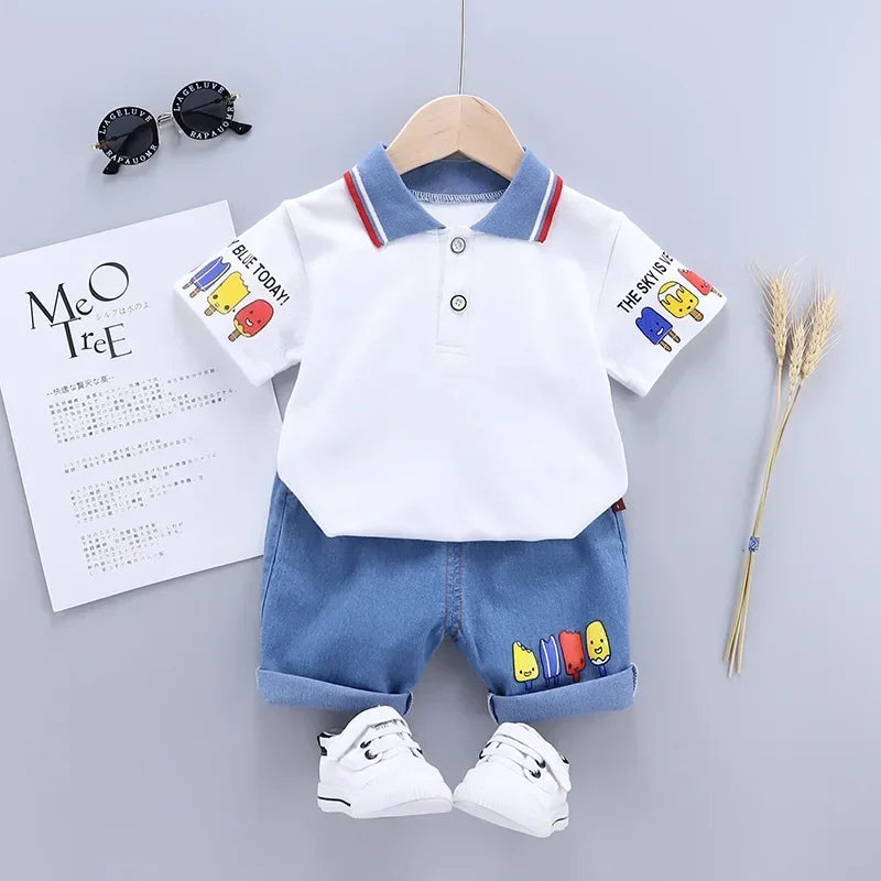 Conjunto Infantil Menino Verão – Camiseta e Shorts em Algodão 2 Peças com Estampa Divertida