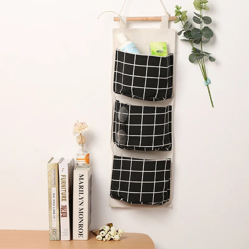 Bolsa de Armazenamento de Parede com 3 Bolsos | Organizador de Algodão e Linho para Casa, Quarto, Sala e Cozinha