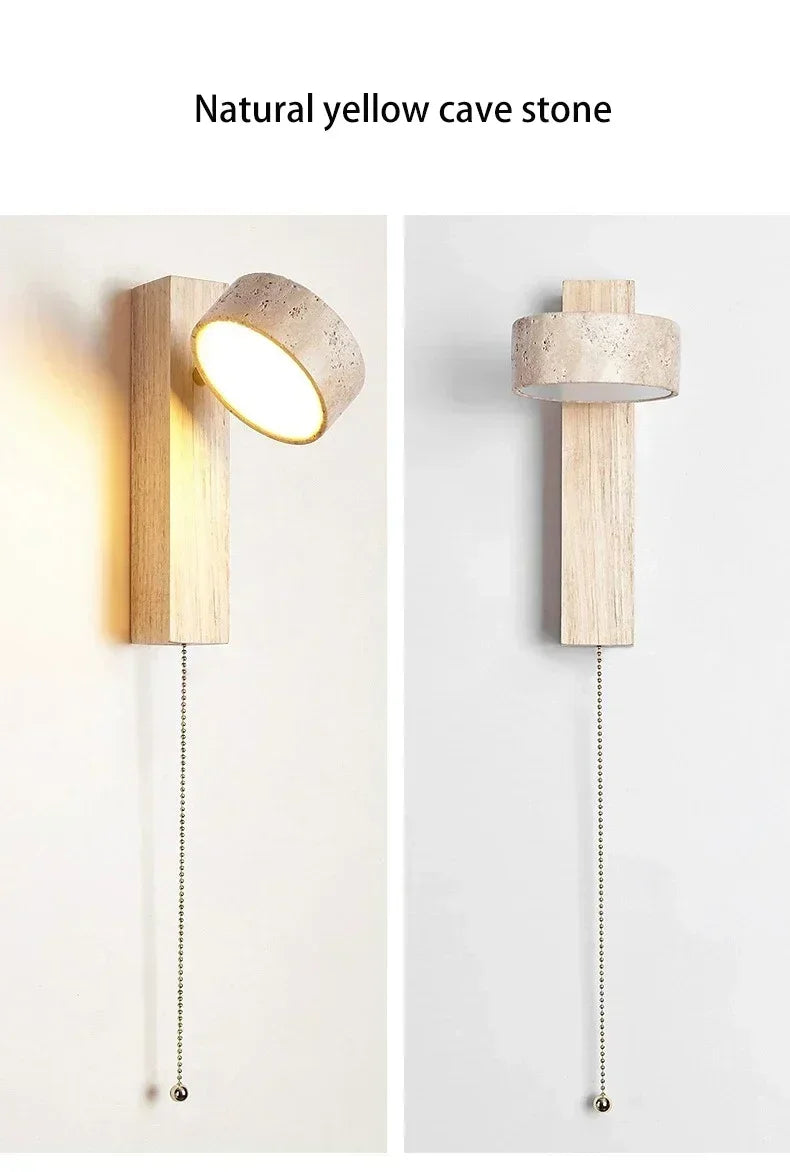 Luminária de Parede LED de Pedra Calcária Natural | Espelho de Vaidade Dupla Face Rotativo | Aplique Decorativo para Quarto e Banheiro