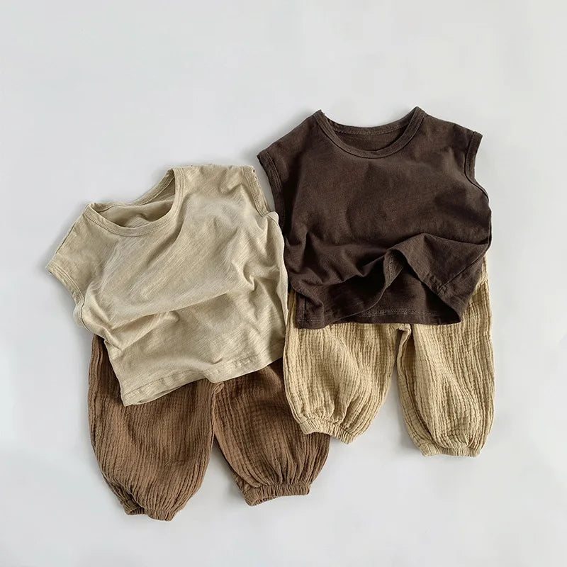 Camiseta Infantil Regata Listrada em Algodão – Estilo Casual Coreano para Verão (4 a 6 anos)