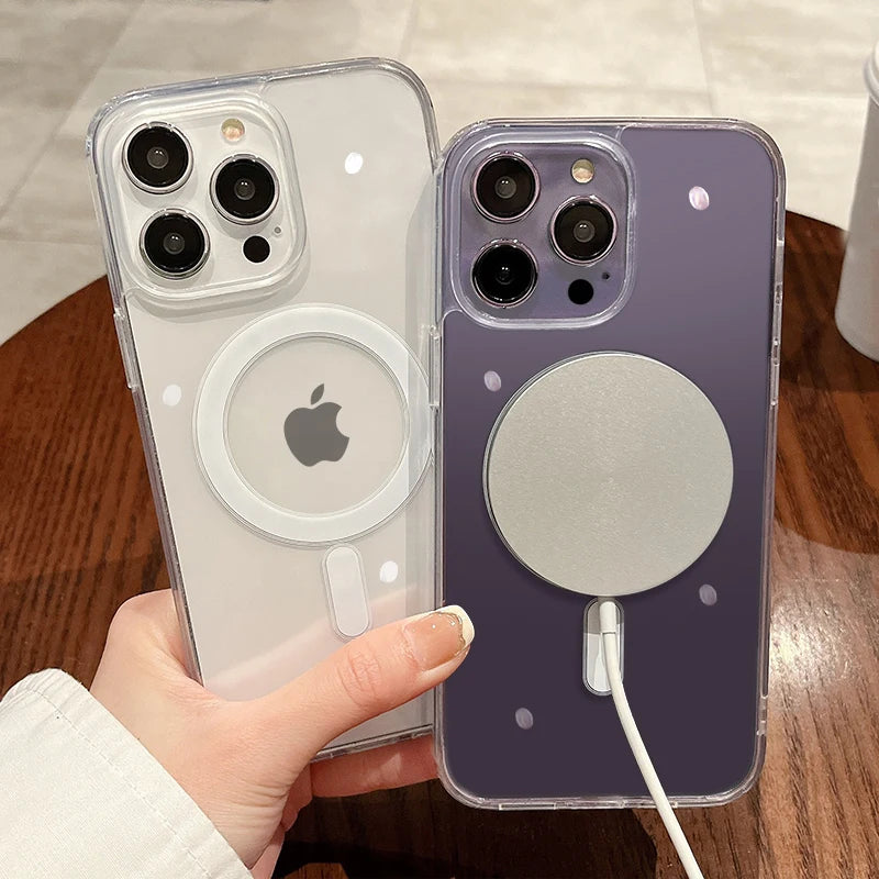 Capa Magnética Transparente Magesafe QIXTWO – Carregamento Sem Fio, Anti-Choque e Anti-Riscos para iPhone 11–17