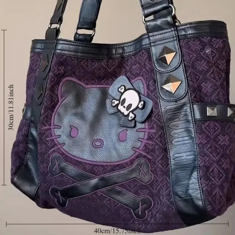 Bolsa Feminina MINISO Sanrio Hello Kitty – Vintage Roxa Y2K, Estilo Gótico Multifuncional