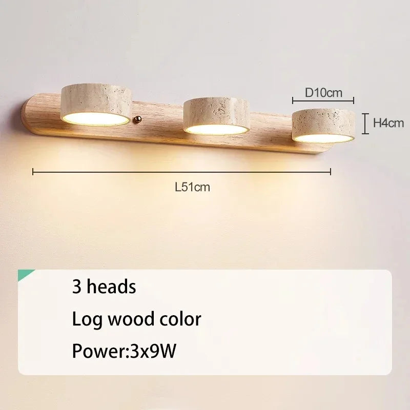 Luminária de Parede LED de Pedra Calcária Natural | Espelho de Vaidade Dupla Face Rotativo | Aplique Decorativo para Quarto e Banheiro