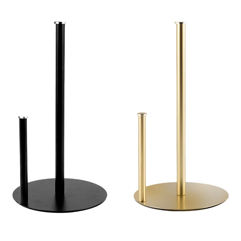 Paper Towel Holder Black, Premium Stainless Steel Kitchen Roll Dispenser, Countertop Roll Organizer with Weighted Base
