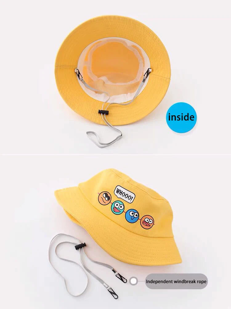 Chapéu Infantil Bucket Hat – Estilo Coreano com Expressão Divertida para Meninos e Meninas (2 a 6 anos)