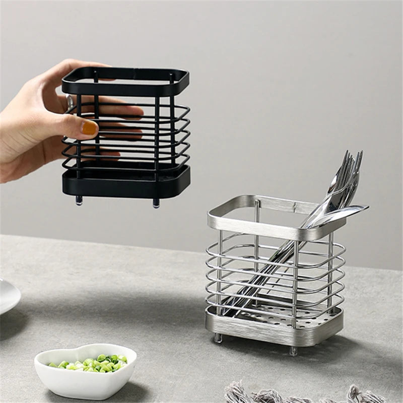 Cesta de Pauzinhos de Aço Inoxidável MEXQCH | Suporte Drenável para Utensílios de Cozinha | Garfos, Colheres e Talheres