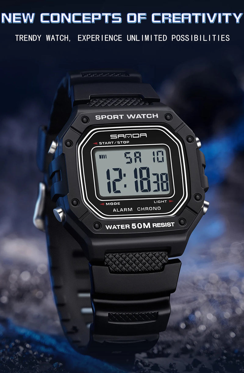 Relógio Masculino Esportivo SANDA 2156 – Digital Militar, à Prova d’Água, com LED e Cronômetro