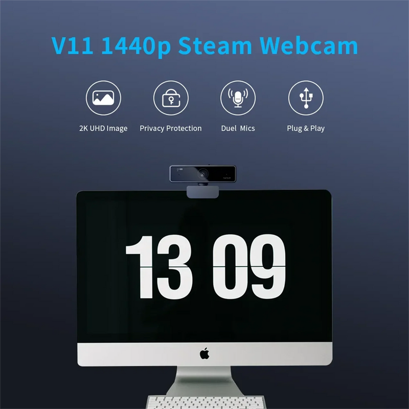 Webcam Nuroum V11 – Full HD 1080p 60fps com Microfone Integrado, Plug & Play para PC e Laptop