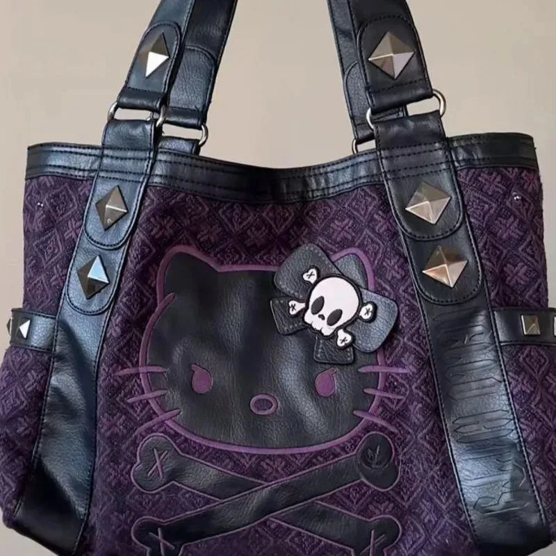 Bolsa Feminina MINISO Sanrio Hello Kitty – Vintage Roxa Y2K, Estilo Gótico Multifuncional