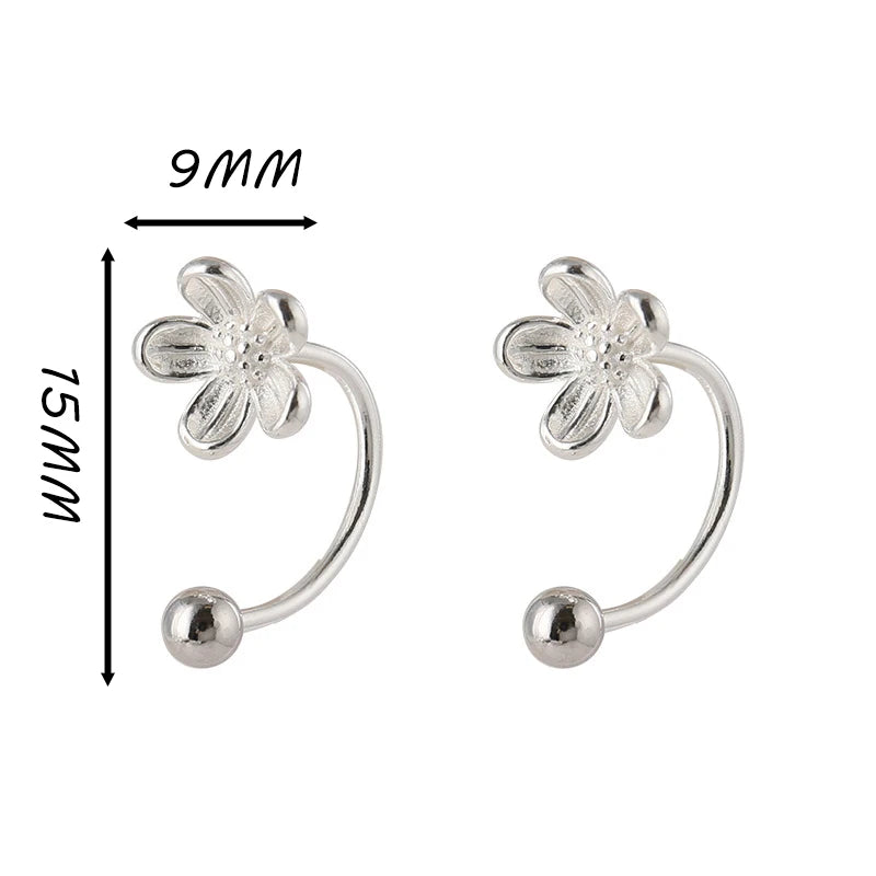 Brincos Femininos Real 925 Prata Esterlina – Flor Minimalista, Fino Luxo