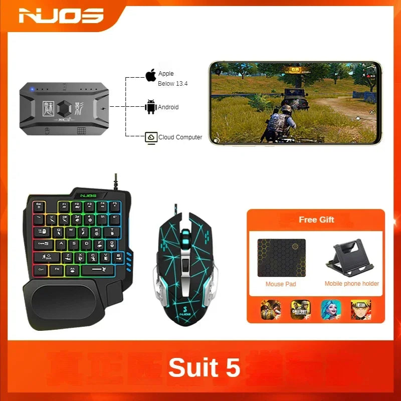 Controlador Móvel LEEDOAR M1 Pro 4 em 1 – Adaptador Mouse e Teclado Bluetooth V5.0 Programável para iOS e Android