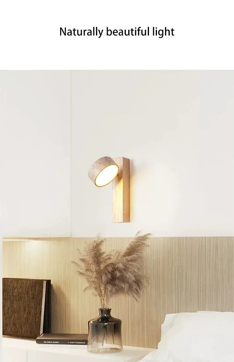 Luminária de Parede LED de Pedra Calcária Natural | Espelho de Vaidade Dupla Face Rotativo | Aplique Decorativo para Quarto e Banheiro