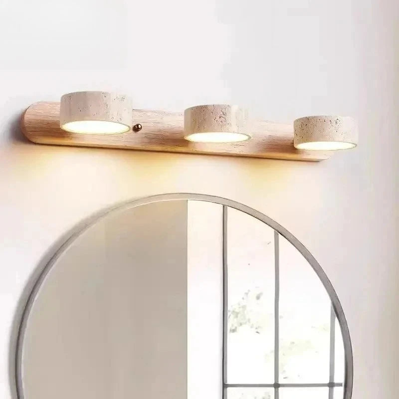 Luminária de Parede LED de Pedra Calcária Natural | Espelho de Vaidade Dupla Face Rotativo | Aplique Decorativo para Quarto e Banheiro