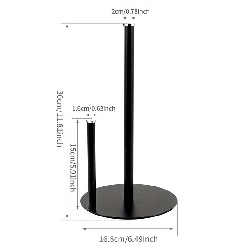 Paper Towel Holder Black, Premium Stainless Steel Kitchen Roll Dispenser, Countertop Roll Organizer with Weighted Base