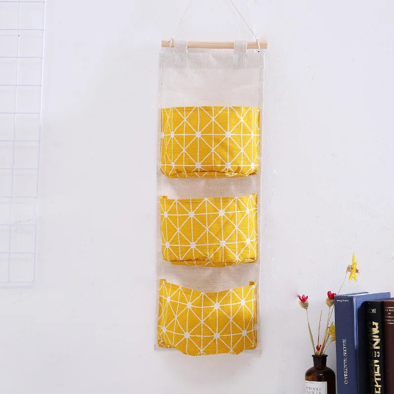 Bolsa de Armazenamento de Parede com 3 Bolsos | Organizador de Algodão e Linho para Casa, Quarto, Sala e Cozinha