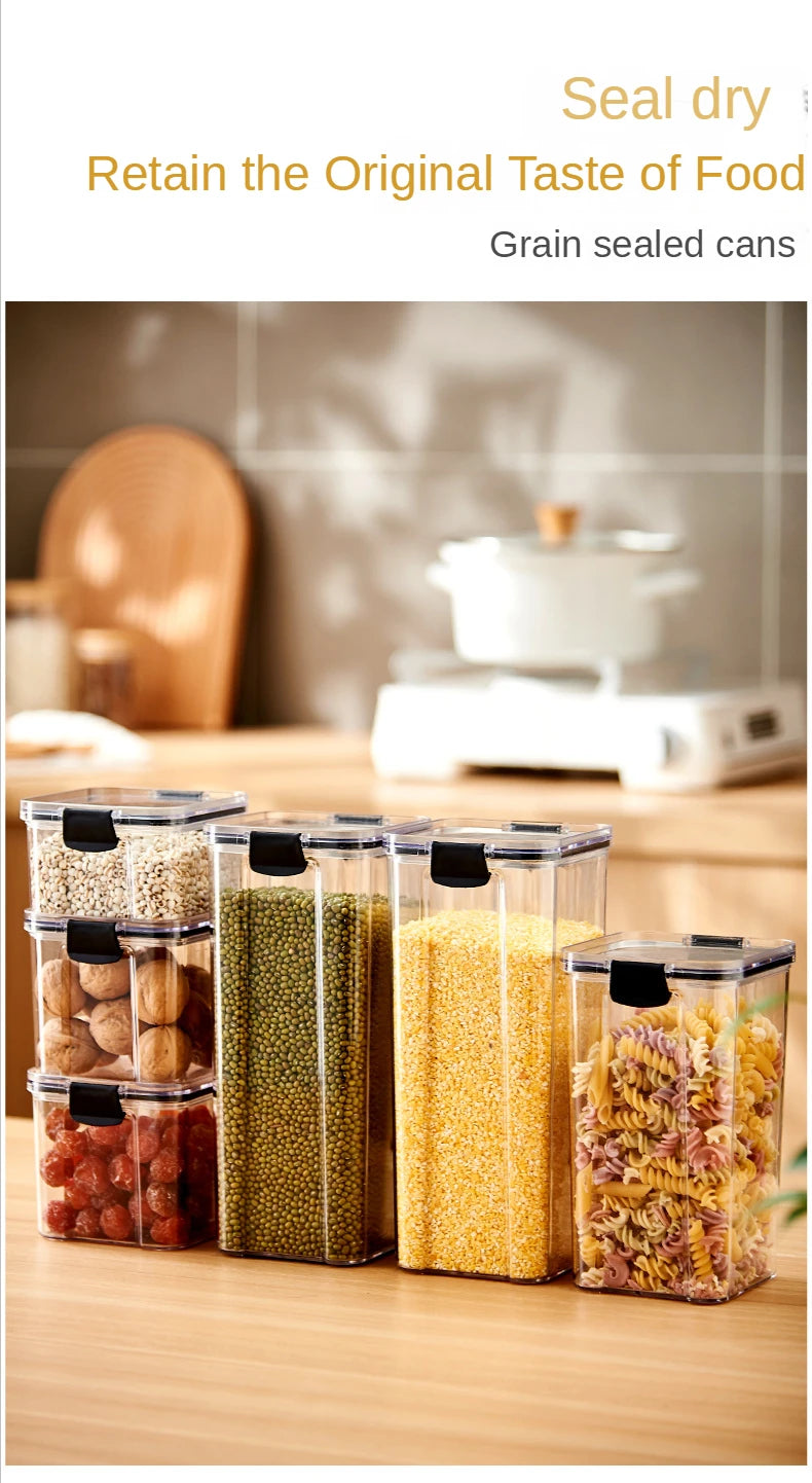 Caixa de Armazenamento de Alimentos Selada | Pote de Plástico com Tampa para Cereais, Doces e Grãos | Organizador de Cozinha e Geladeira