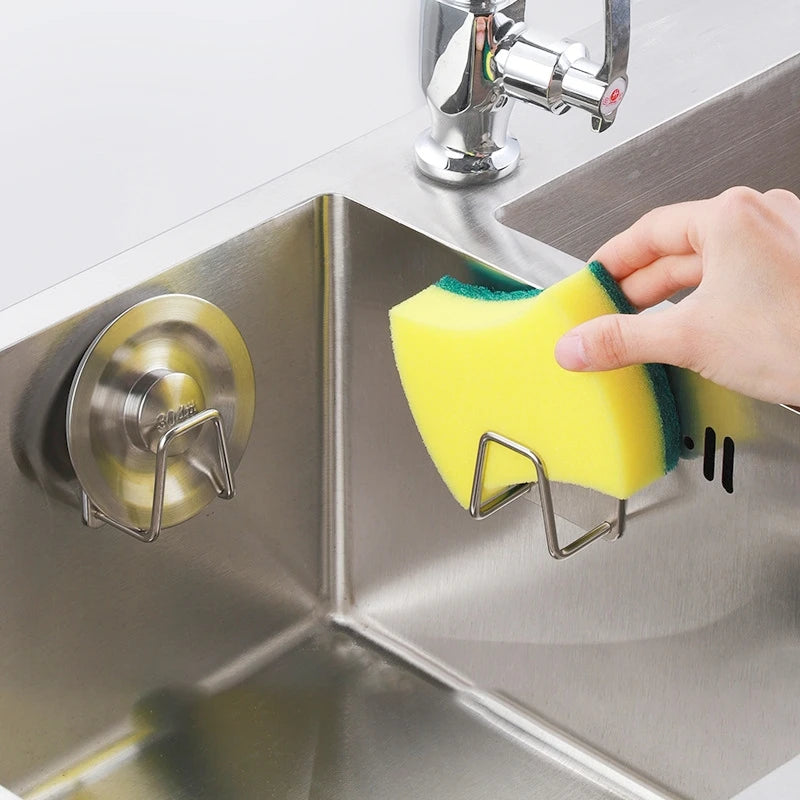 Suporte de Esponja para Pia de Cozinha em Aço Inoxidável 304 | Organizador de Parede Autoadesivo para Utensílios e Banheiro