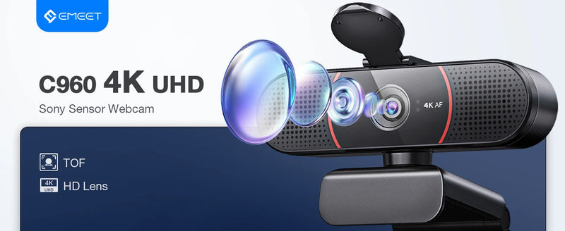 Webcam EMEET C960 4K – USB com Tripé, Autofoco e Microfone Integrado para Streaming e Videoconferências