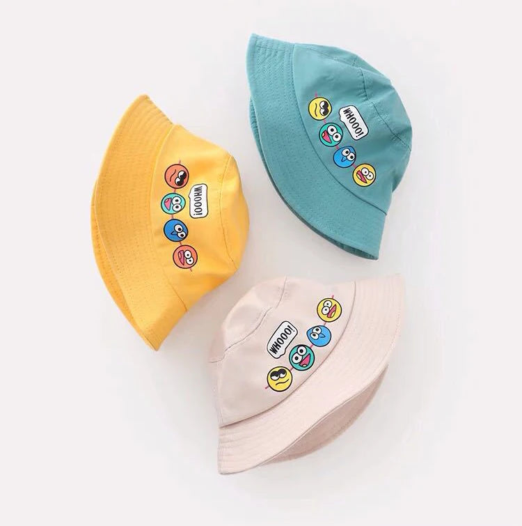 Chapéu Infantil Bucket Hat – Estilo Coreano com Expressão Divertida para Meninos e Meninas (2 a 6 anos)
