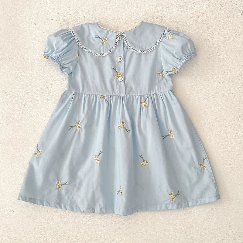 Vestido Infantil Princesa Floral com Bordado – Algodão, 1 a 6 Anos – Modelo Europeu