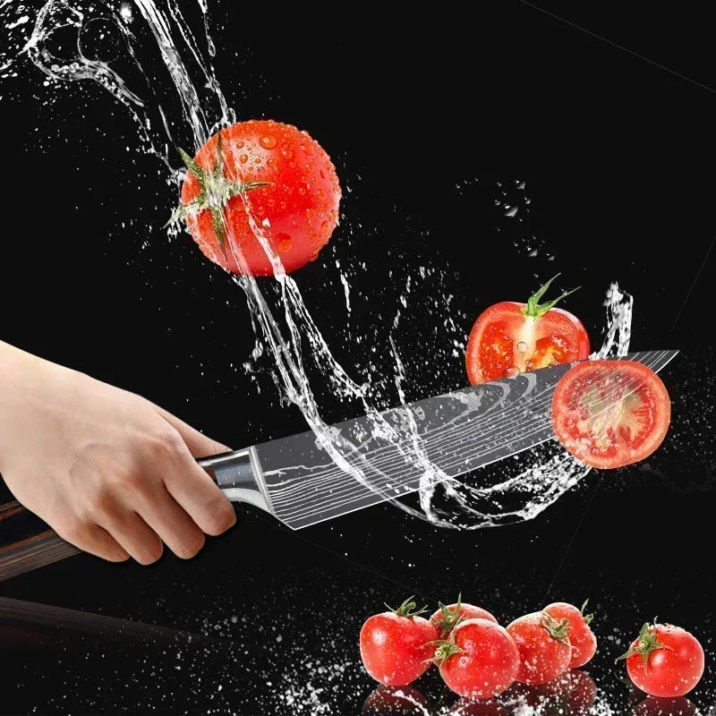 Faca de Cozinha Laser Damascus InLeung | Cutelo, Chef, Carne, Frutas e Pão | Faca Multifuncional para Barbecue e Preparos Domésticos