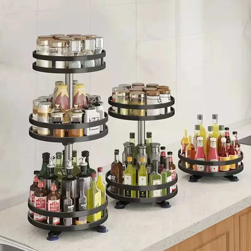 Organizador de Temperos Giratório 360° | Bandeja Antideslizante para Potes e Latas | Suporte para Cozinha e Acessórios