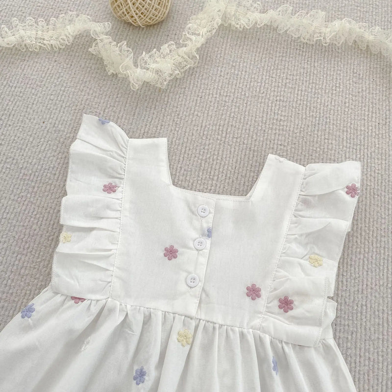 Vestido Infantil Princesa Floral com Bordado – Algodão, 1 a 6 Anos – Modelo Europeu