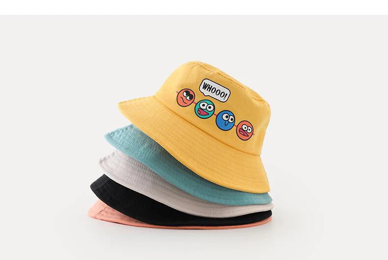 Chapéu Infantil Bucket Hat – Estilo Coreano com Expressão Divertida para Meninos e Meninas (2 a 6 anos)