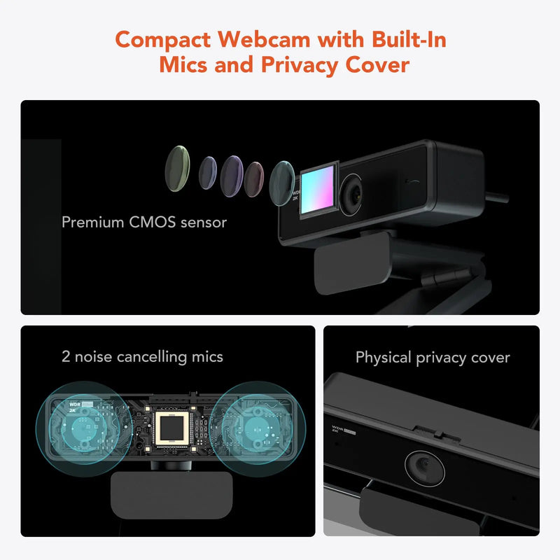 Webcam Nuroum V11 – Full HD 1080p 60fps com Microfone Integrado, Plug & Play para PC e Laptop