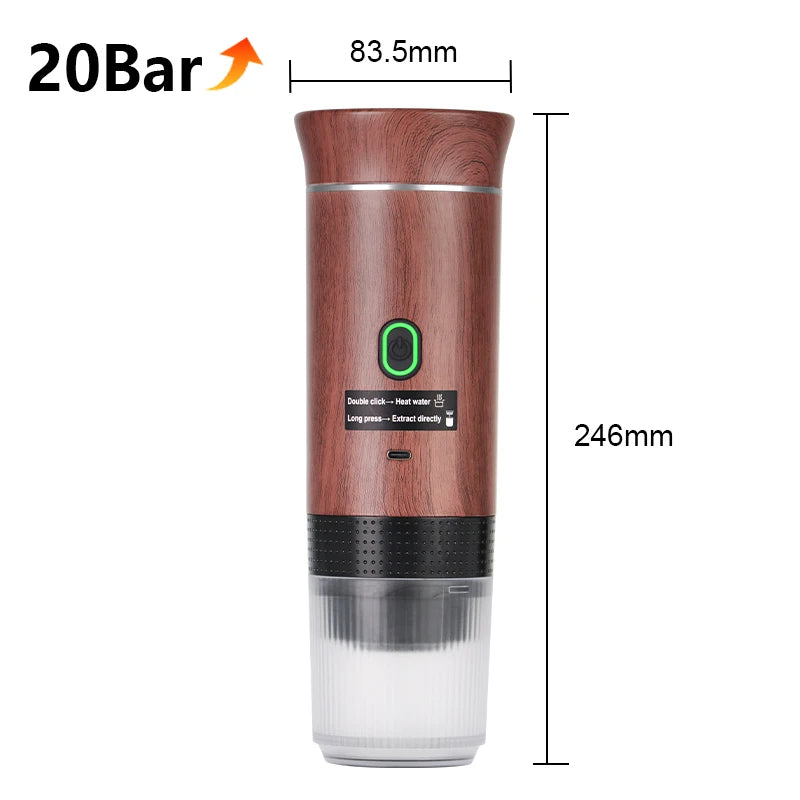 Máquina de Café Espresso Elétrica Portátil Wireless DENOKIN | 3 em 1 para Cápsulas, Pó e Viagem | Para Carro, Casa e Camping