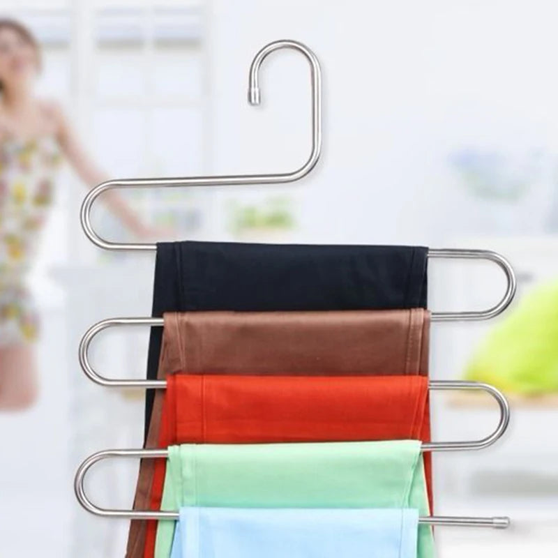 Rack de Calças de Aço Inoxidável 5 Camadas | Cabide Multifuncional para Roupas