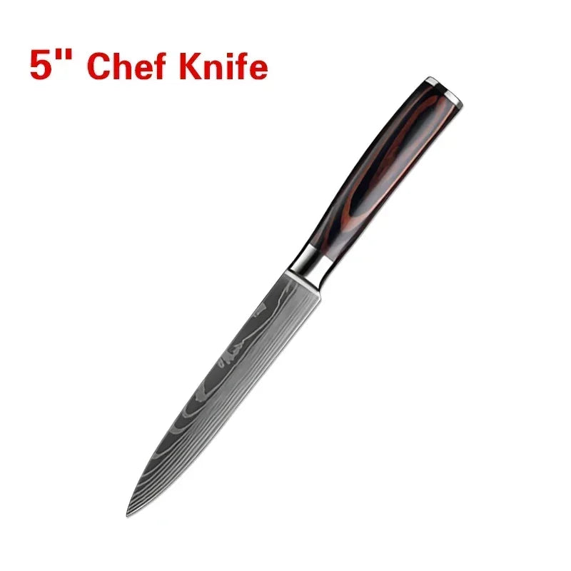 Faca de Cozinha Laser Damascus InLeung | Cutelo, Chef, Carne, Frutas e Pão | Faca Multifuncional para Barbecue e Preparos Domésticos