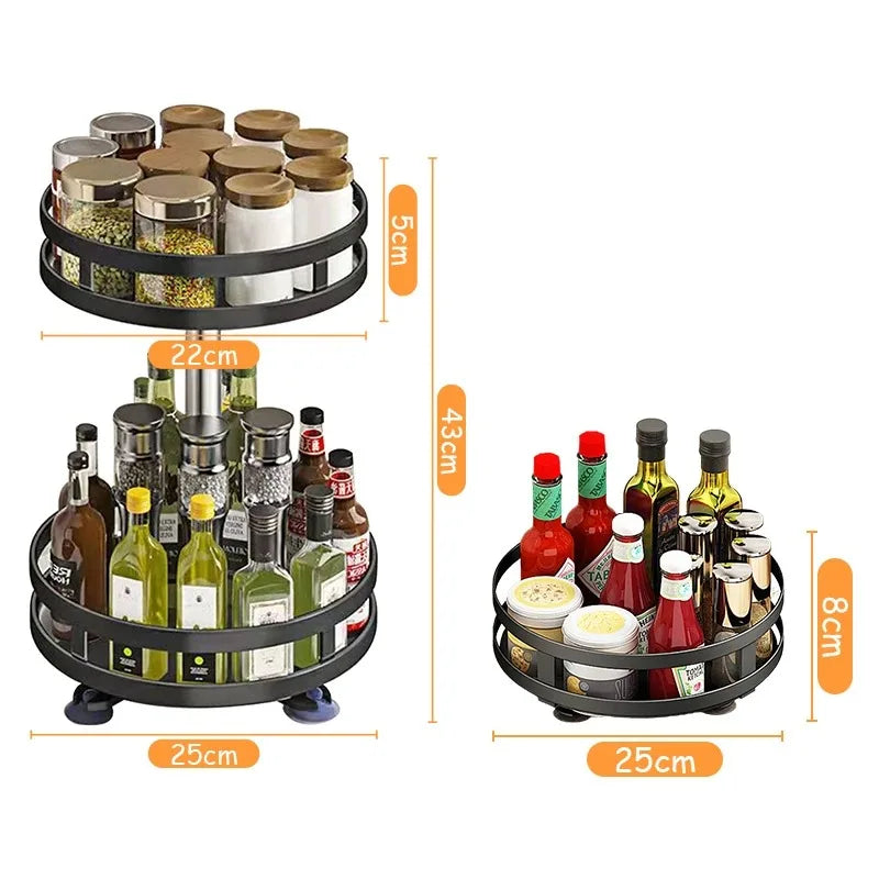 Organizador de Temperos Giratório 360° | Bandeja Antideslizante para Potes e Latas | Suporte para Cozinha e Acessórios