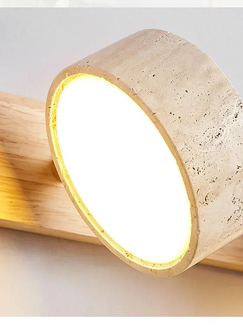 Luminária de Parede LED de Pedra Calcária Natural | Espelho de Vaidade Dupla Face Rotativo | Aplique Decorativo para Quarto e Banheiro