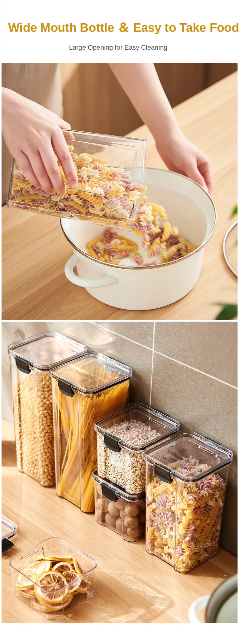 Caixa de Armazenamento de Alimentos Selada | Pote de Plástico com Tampa para Cereais, Doces e Grãos | Organizador de Cozinha e Geladeira