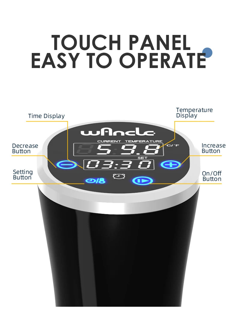 Circulador de Imersão Sous Vide Wancle 1100W | Cozimento Preciso com Tela LCD Touch | À Prova d’Água IPX7 | Controle Digital para Frango, Carne, Peixe e Vegetais