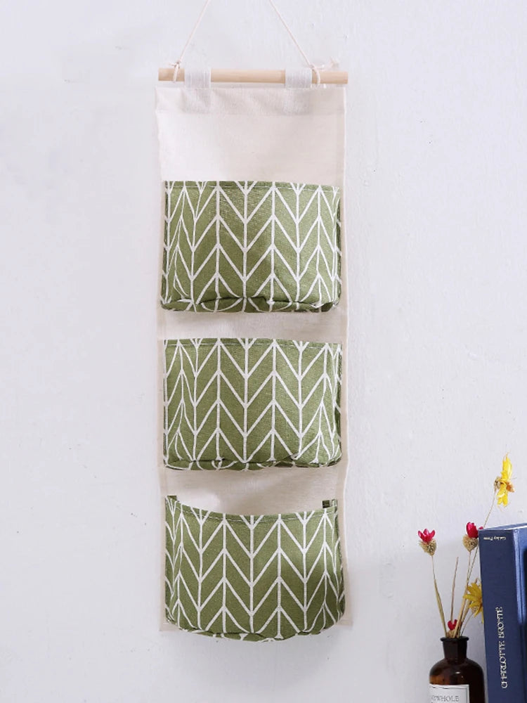 Bolsa de Armazenamento de Parede com 3 Bolsos | Organizador de Algodão e Linho para Casa, Quarto, Sala e Cozinha