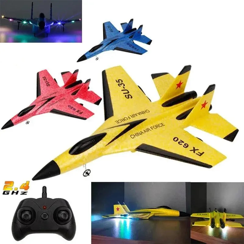 Avião RC SU35 FX620/FX820 – Modelo Planador com Controle Remoto 2.4G e Luzes LED
