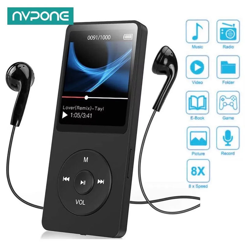 NVPONE – MP4/MP3 Player Bluetooth com Tela TFT LCD, Suporte a TF Card, Leitor de E-books e Gravador de Áudio