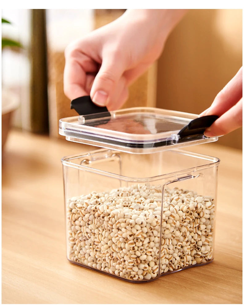 Caixa de Armazenamento de Alimentos Selada | Pote de Plástico com Tampa para Cereais, Doces e Grãos | Organizador de Cozinha e Geladeira