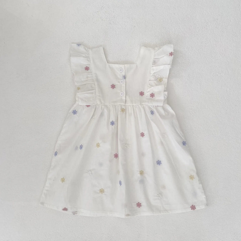 Vestido Infantil Princesa Floral com Bordado – Algodão, 1 a 6 Anos – Modelo Europeu