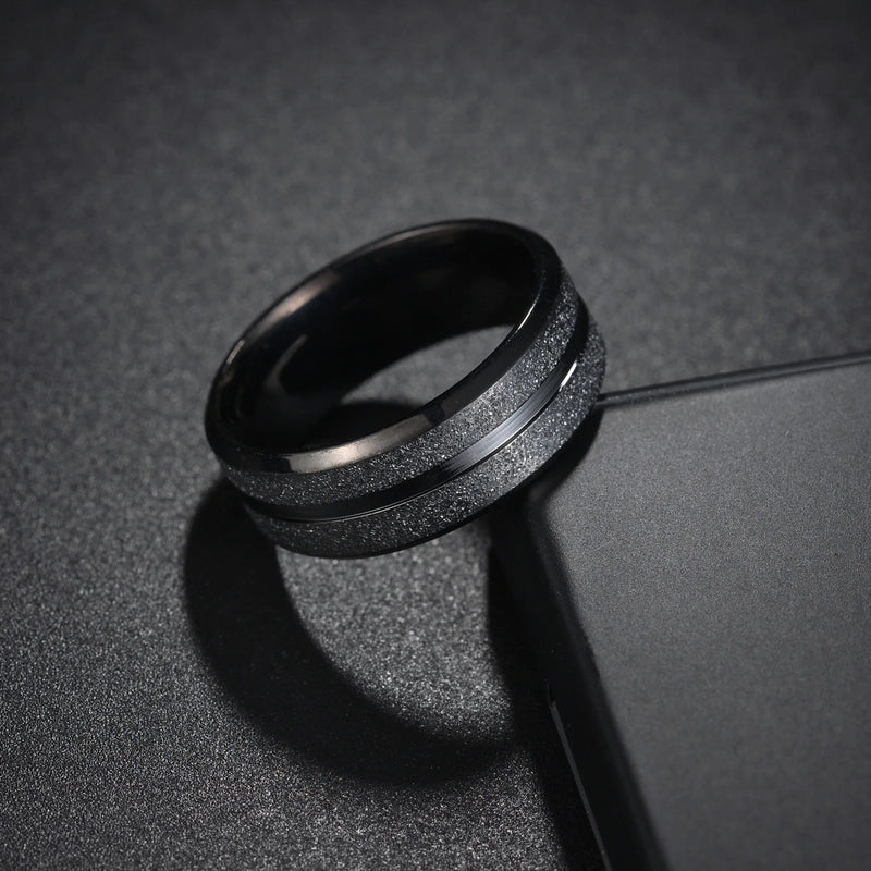 Anel Masculino YWSHMAN 8mm – Titanium Preto Fosco, Aliança de Casamento Clássica para Homens