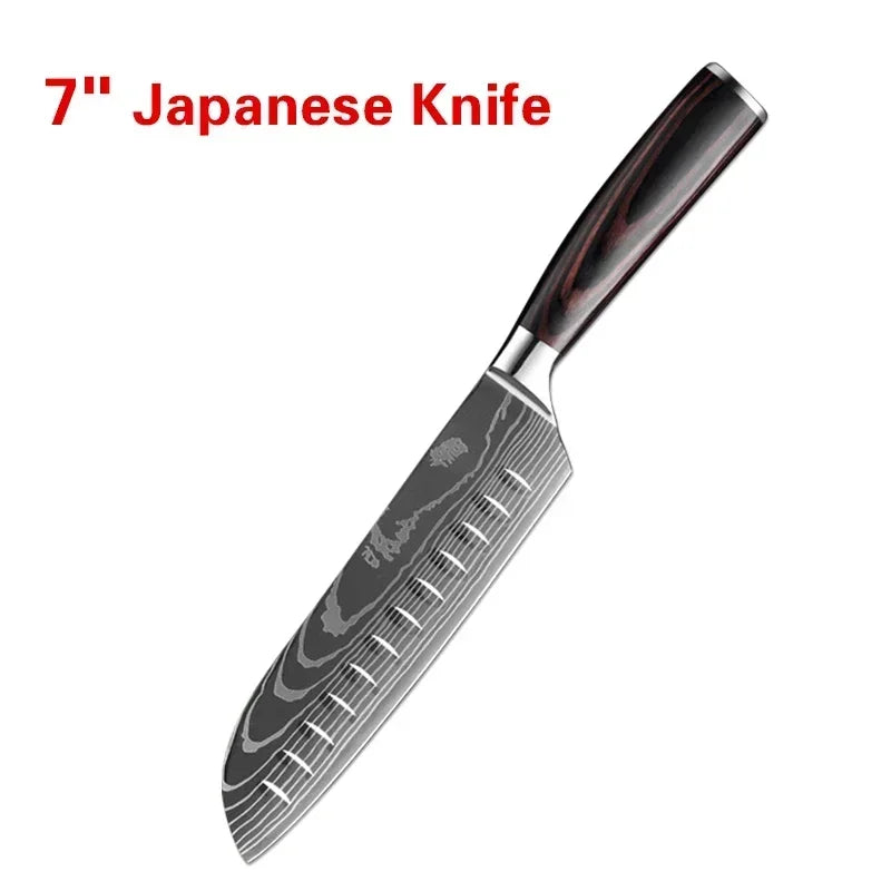 Faca de Cozinha Laser Damascus InLeung | Cutelo, Chef, Carne, Frutas e Pão | Faca Multifuncional para Barbecue e Preparos Domésticos
