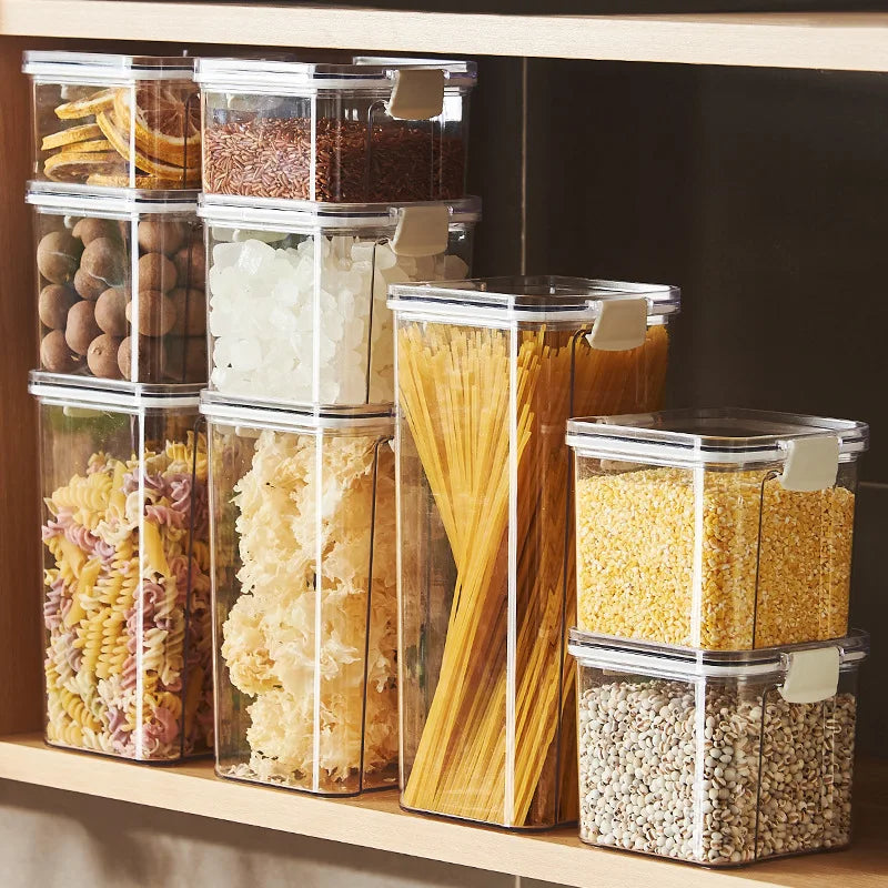 Caixa de Armazenamento de Alimentos Selada | Pote de Plástico com Tampa para Cereais, Doces e Grãos | Organizador de Cozinha e Geladeira
